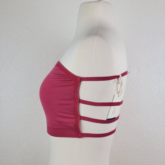 Jasmine & Ginger Cerise Red Knit Jersey Open Back Bandeau Bra Crop Top Large NWT - Picture 6 of 9